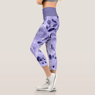 Blumenmuster Lila Lavendel Wasserfarben Rosen Capri Leggings