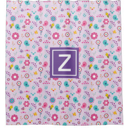 Blumenmuster Lila Monogramm Kids Duschvorhang