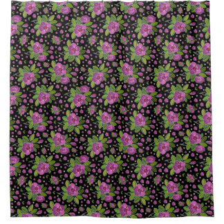 Blumenmuster Lila Rosa Grün Schwarz Duschvorhang