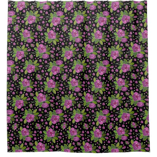 Blumenmuster Lila Rosa Grün Schwarz Duschvorhang (Vorderseite)