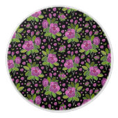 Blumenmuster Lila Rosa Grün Schwarz Keramikknauf (Vorderseite)