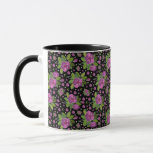 Blumenmuster Lila Rosa Grün Schwarz Tasse