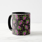 Blumenmuster Lila Rosa Grün Schwarz Tasse (Vorderseite Links)