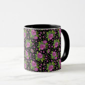 Blumenmuster Lila Rosa Grün Schwarz Tasse (VorderseiteRechts)