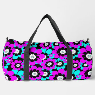 Blumenmuster Lila und türkisfarbene Blume Duffle Bag