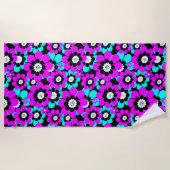 Blumenmuster Lila und türkisfarbene Blume Strandtuch (Vorderseite)