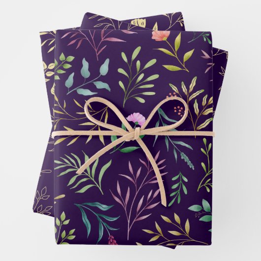Blumenmuster-Linie Lila Geschenkpapier Set (Beispiel)