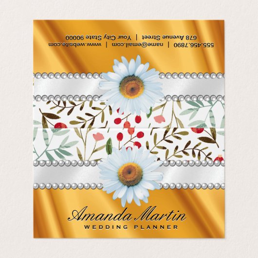 Blumenmuster | Lux Gold Silk Drapery Visitenkarten (Außenseite Aufgefaltet)