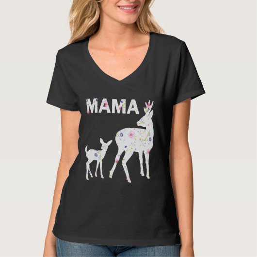 Blumenmuster Mama Fawn Doe Angepasst Scoop Mütter T-Shirt (Vorderseite)