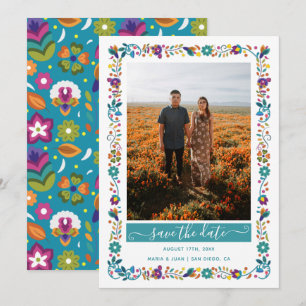 Blumenmuster mexikanisches Foto Hochzeit Save The Date