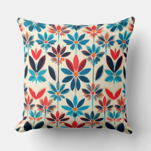 Blumenmuster mit blauem abstraktem Design Kissen