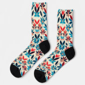Blumenmuster mit blauem abstraktem Design Socken (Linkes Detail)