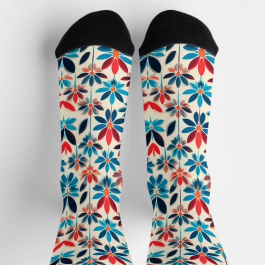 Blumenmuster mit blauem abstraktem Design Socken (Oben)