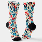 Blumenmuster mit blauem abstraktem Design Socken (Gewinkelt)