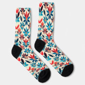 Blumenmuster mit blauem abstraktem Design Socken (Rechts)