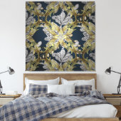 Blumenmuster mit blauem Hintergrund für Goldene El Leinwanddruck (Insitu (Schlafzimmer))