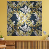 Blumenmuster mit blauem Hintergrund für Goldene El Leinwanddruck (Insitu (Wohnzimmer))