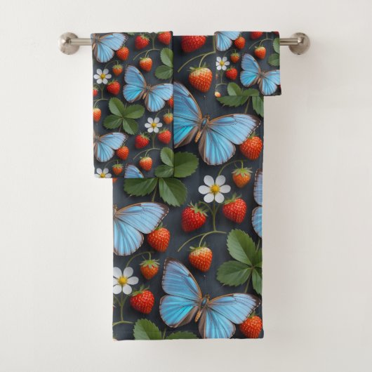 Blumenmuster mit blauen Morpho-Schmetterlingen Badhandtuch Set (Insitu)