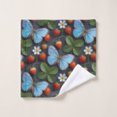 Blumenmuster mit blauen Morpho-Schmetterlingen Badhandtuch Set (Waschlappen)