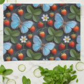 Blumenmuster mit blauen Morpho-Schmetterlingen Geschirrtuch (Gefaltet)