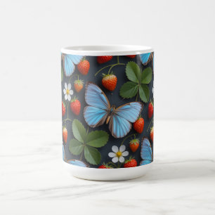 Blumenmuster mit blauen Morpho-Schmetterlingen Kaffeetasse