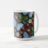 Blumenmuster mit blauen Morpho-Schmetterlingen Kaffeetasse (VorderseiteRechts)