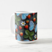 Blumenmuster mit blauen Morpho-Schmetterlingen Kaffeetasse (Vorderseite Links)