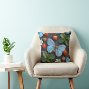 Blumenmuster mit blauen Morpho-Schmetterlingen Kissen