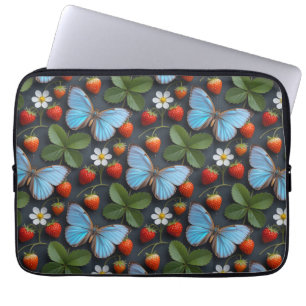 Blumenmuster mit blauen Morpho-Schmetterlingen Laptopschutzhülle