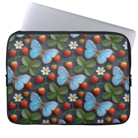 Blumenmuster mit blauen Morpho-Schmetterlingen Laptopschutzhülle (Vorderseite)
