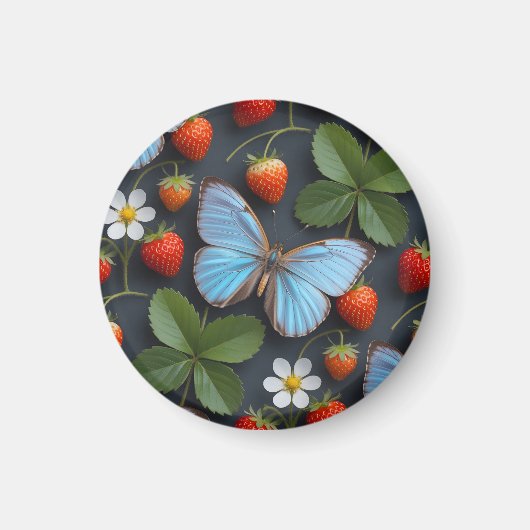 Blumenmuster mit blauen Morpho-Schmetterlingen Magnet (Vorne)