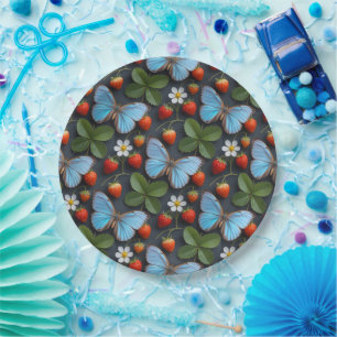 Blumenmuster mit blauen Morpho-Schmetterlingen Pappteller