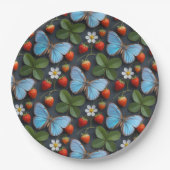 Blumenmuster mit blauen Morpho-Schmetterlingen Pappteller (Vorderseite)