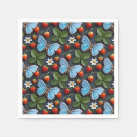 Blumenmuster mit blauen Morpho-Schmetterlingen Serviette (Vorderseite)