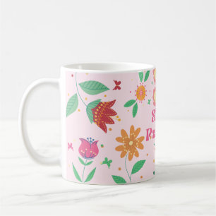 Blumenmuster mit bleibe positivem Text Kaffeetasse