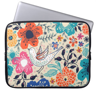 Blumenmuster mit bunten blühenden Blume und Laptopschutzhülle