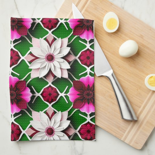 Blumenmuster mit bunten Blume Geschirrtuch (Viertel Falte)