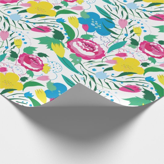 Blumenmuster mit bunten Bouquets. Geschenkpapier (Ecke)