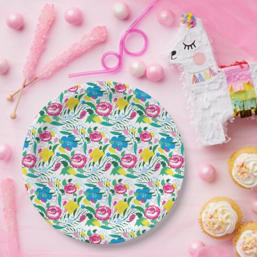 Blumenmuster mit bunten Bouquets. Pappteller (Party)