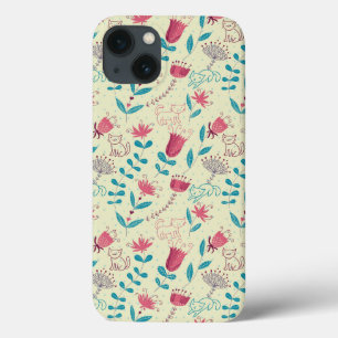Blumenmuster mit Cartoon-Katzen Case-Mate iPhone Hülle