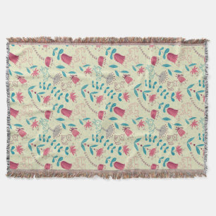 Blumenmuster mit Cartoon-Katzen Decke