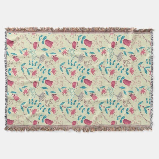 Blumenmuster mit Cartoon-Katzen Decke (Vorderseite)