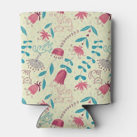 Blumenmuster mit Cartoon-Katzen Dosenkühler (Rückseite)