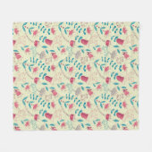 Blumenmuster mit Cartoon-Katzen Fleecedecke (Vorderseite (Horizontal))
