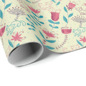 Blumenmuster mit Cartoon-Katzen Geschenkpapier (Rolleneckpunkt)
