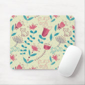Blumenmuster mit Cartoon-Katzen Mousepad (Mit Mouse)