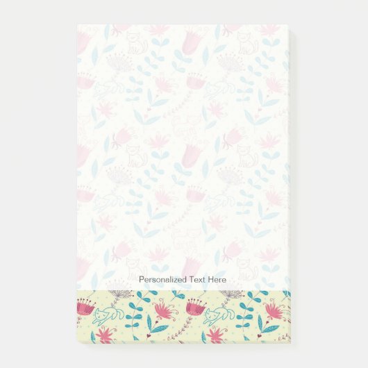 Blumenmuster mit Cartoon-Katzen Post-it Klebezettel (Vorderseite)