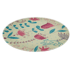 Blumenmuster mit Cartoon-Katzen Schneidebrett