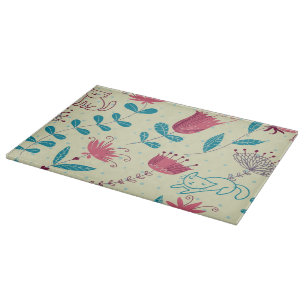 Blumenmuster mit Cartoon-Katzen Schneidebrett