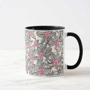 Blumenmuster mit Cartoon-Vögeln Tasse